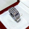 Triple-Row Baguette Channel Wide Ring In Polished Silver Tone view 4