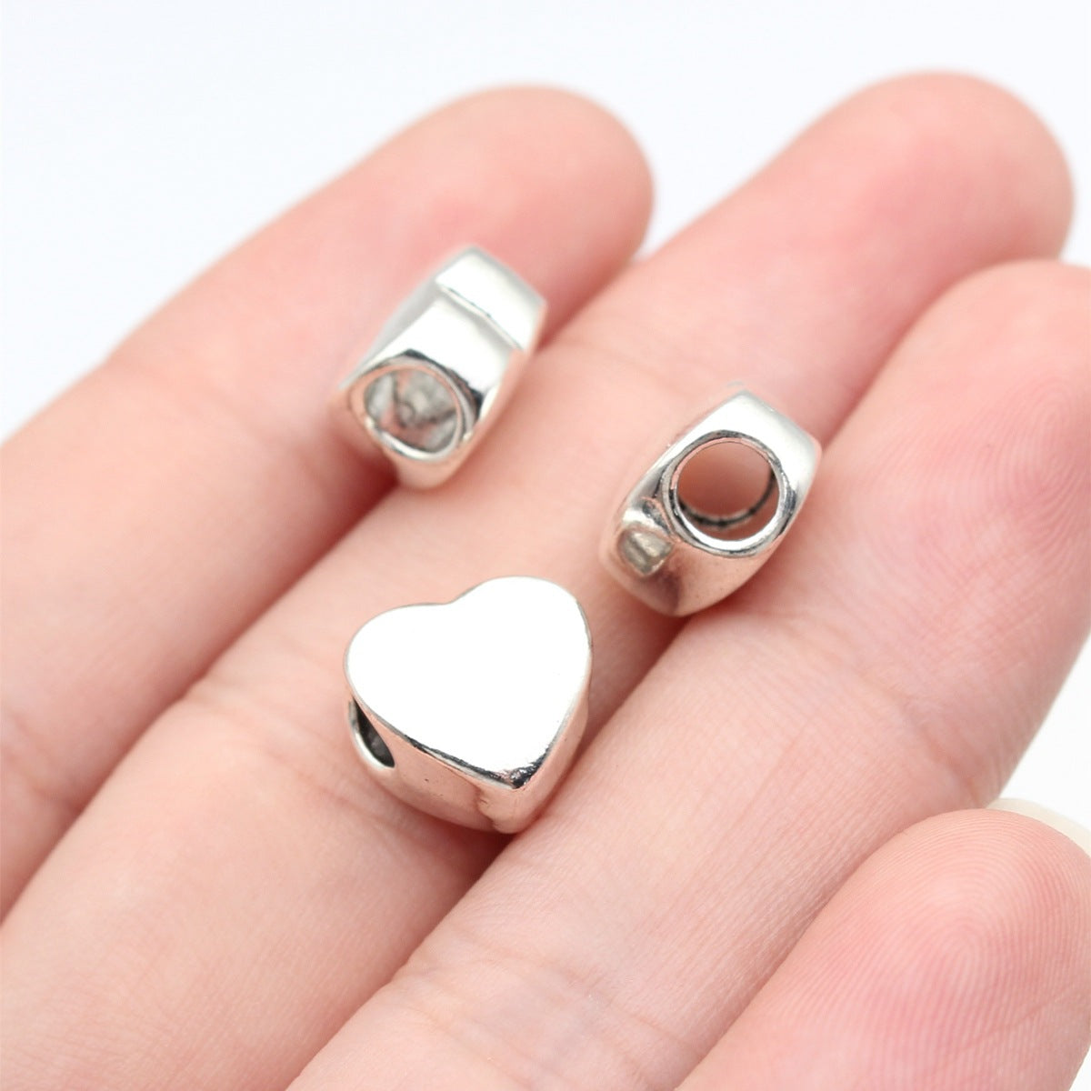 10.6x10.4x7mm 2.3g Antique Silver Zinc Alloy Heart Large Hole Beads for DIY Bracelet Jewelry Making