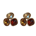 Gold-Tone Amber Brown Red Glass Crystal Cluster Studs Pair view 5