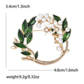 Gold Tone Green Enamel Leaf Wreath Pearl Flower Brooch view 6