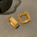 Square Gold Tone Crystal Hoop Earrings With Polished Metal Tone Details view 2