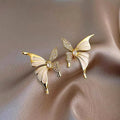 Gold Tone White Wing Crystal Butterfly Stud Earrings view 5