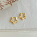 Gold Tone Textured Open Star Huggie Hoop Earrings For Women view 4