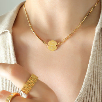 Gold Find Love Find Disc Mixed Chain Splice Necklace