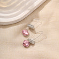 Pink Faceted Round Stone Silver Tone Long Threader Earrings view 2