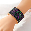 Gold Tone Wide Glitter Adjustable Cuff Bracelets with Bordered Edges view 4