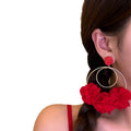 Fabric Flower Hoop Drop Earrings In Seven Bright Colors view 5