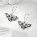 Moth Long Wire Drop Earrings in Antique Silver Black and Gold Tone view 2
