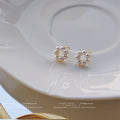 Mini White Pearl Open Circle Gold-Tone Stud Earrings view 4