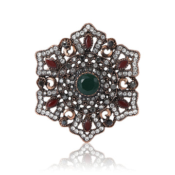 Ornate Floral Medallion Brooch with Deep Green Center