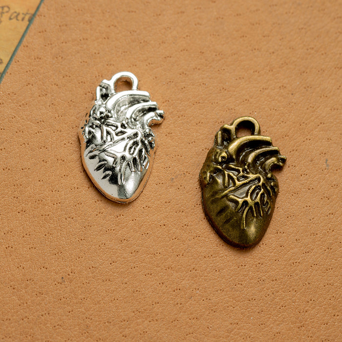Anatomical Heart Metal Charm in 3 Decorative Finishes