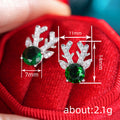 Green Crystal Reindeer Stud Earrings in Silver Tone view 4