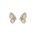 Gold Tone Clear Stone Butterfly Wing Pearl Center Stud Earrings view 5