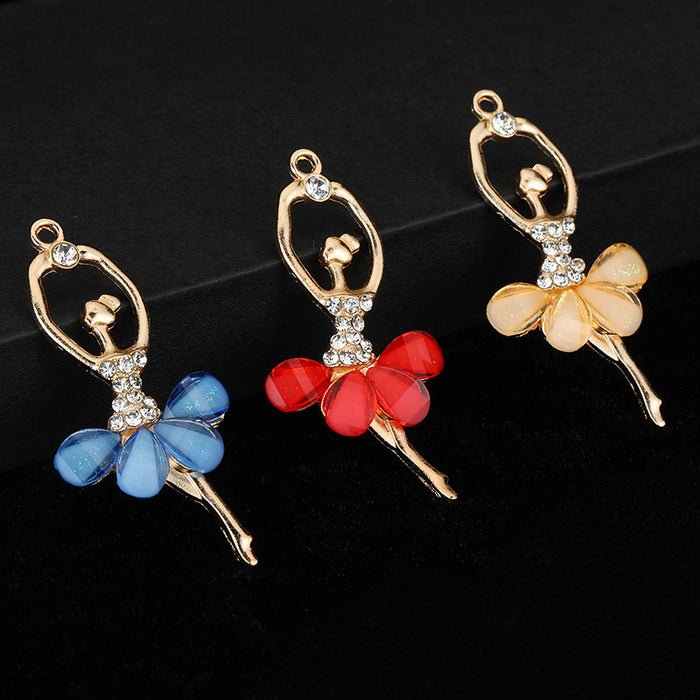 Gold-Tone Rhinestone Ballerina Dancer Charm Pendant Eight Colors