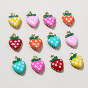 Polka Dot Enamel Strawberry Charms in Seven Color Options