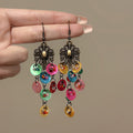 Antique Tone Colorful Sequin Drop Earrings with Reflective Details view 3
