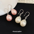 Teardrop Faux Pearl Silver Tone Hook Earrings Two Colors view 2