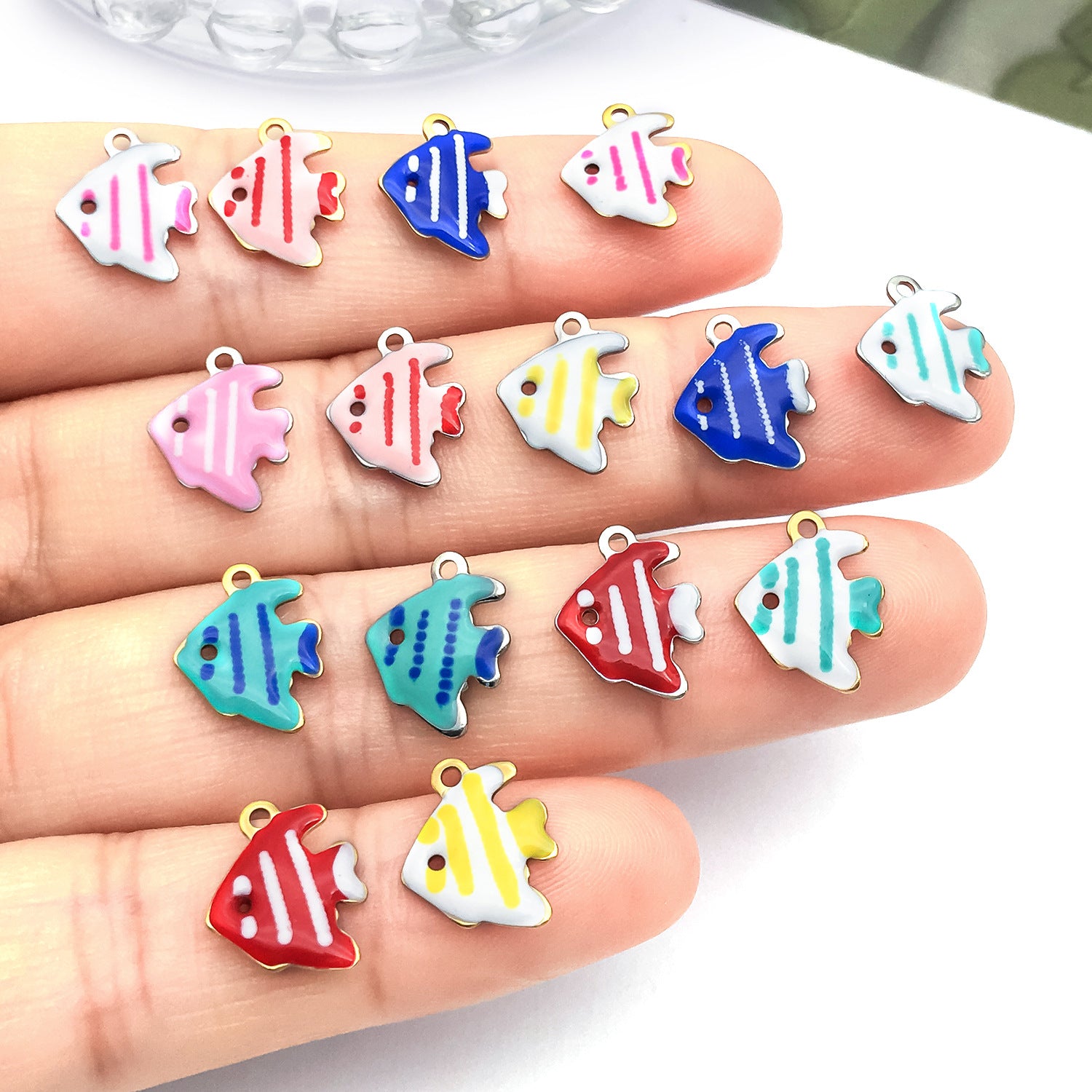 Stainless Steel Colorful Fish Double Sided charm pendants for DIY necklace and handmade jewelry
