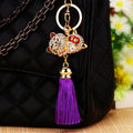 Jeweled Lucky Cat Tassel Keychains in Ten Bright Color Options view 10
