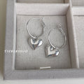 Silver-Tone Hoop Earrings With Puffy Heart Dangle Charms view 4