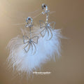 White Feather and Crystal Bow Dangle Stud Earrings view 4