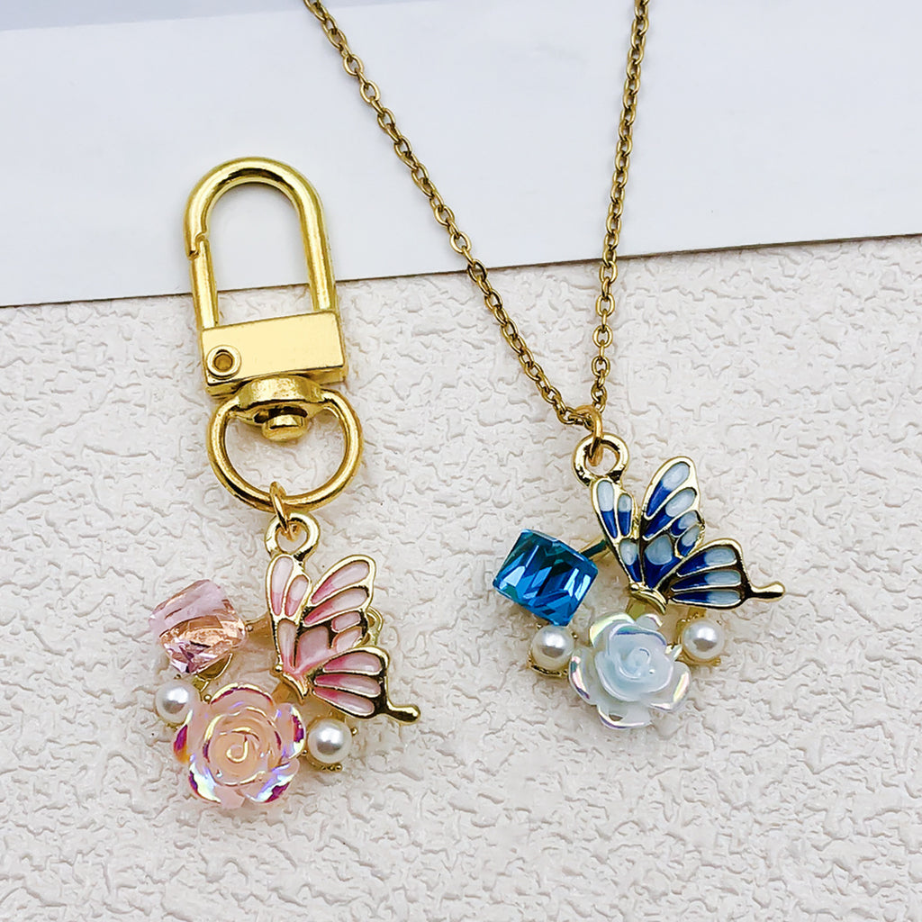 Pearl Rhinestone Zinc Alloy Butterfly Charm Pendant for DIY Necklace Bracelet Earrings