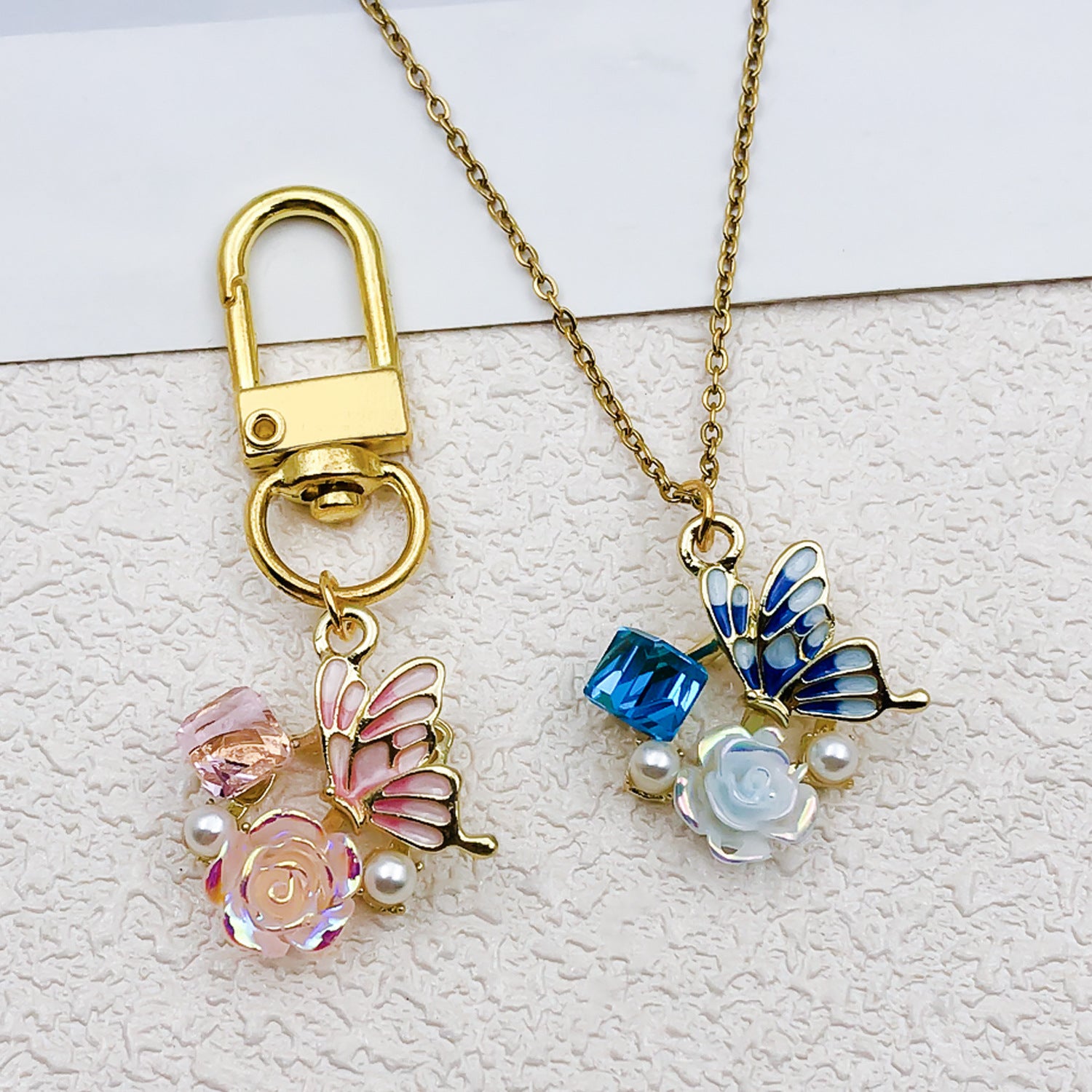 Pearl Rhinestone Zinc Alloy Butterfly Charm Pendant for DIY Necklace Bracelet Earrings