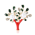 Red Trunk Pearl Blossom Tree Brooch With Green Leaves view 5