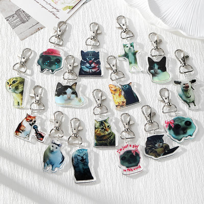 Main product view of funny Cat and Animal Acrylic Lobster-Clasp Keychains in Fifteen Designs