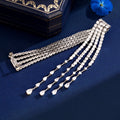 Silver Tone Five Strand Crystal Shoulder Tassel Tassel Metal Brooch Pin view 4