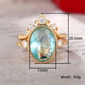 Gold Tone Aqua Oval Crystal Ornate Halo Ring Polished Metal Jewelry view 5