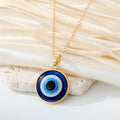 Round Blue Evil Eye Pendant Necklaces in Gold and Silver Tone Sizes view 10