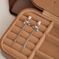 Pink Tulip Silver Bow Extra Long Bar Stud Earrings view 3