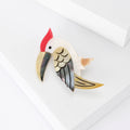 Red Crested Bird Enamel Metal Brooch with Layered Wings view 3