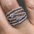 Extra-Wide Multi-Rail Clear Stone Statement Ring In Silver Tone view 3