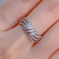 Silver Tone Twisted Multi-Row Clear CZ Band Ring Sizes 6-10 view 2