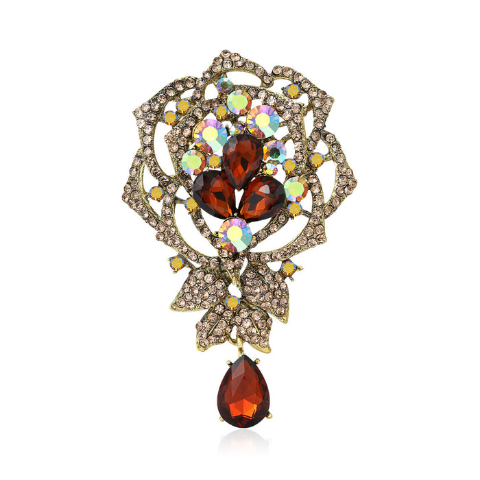 Jeweled Rose Drop Brooch Pin in Four Colorways Decorative Jewelry