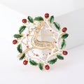 Christmas Reindeer Wreath Enamel Brooch with Red Berries view 1