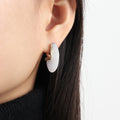 White Resin Disc Stud Earrings Wavy Metal Accent Gold Steel view 6