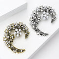 Pearl and Crystal Crescent Floral Brooch in Two Finishes view 3