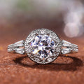 Silver Vintage Milgrain Halo Clear CZ Baguette Ring view 4