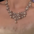 Silver Flower Pearl Necklace And Earring Jewelry Set view 2