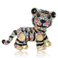 Rhinestone Tiger Cub Brooch Gold Multicolor Silver Clear Stones view 1