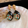 Statement Drop Earrings with Black Floral or Multicolor Grid Designs view 6