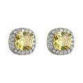 Silver Tone Pale Yellow Cushion Square Stone Clear Halo Stud Earrings view 5