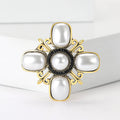 Baroque Cross Pearl Brooch Black Rhinestone Halo Metal Pin view 2