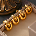 Geometric Linked Dual Loop Stud Earrings Gold Steel Titanium view 2