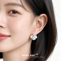 Silver White Pearl Petal Flower Stud Earrings Pair view 2