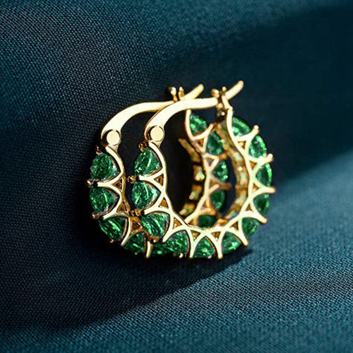 Gold-tone hoops with green round stones