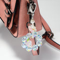 Blue Iridescent Bead Ring Keychain Silver Heart Clasp Flower view 2